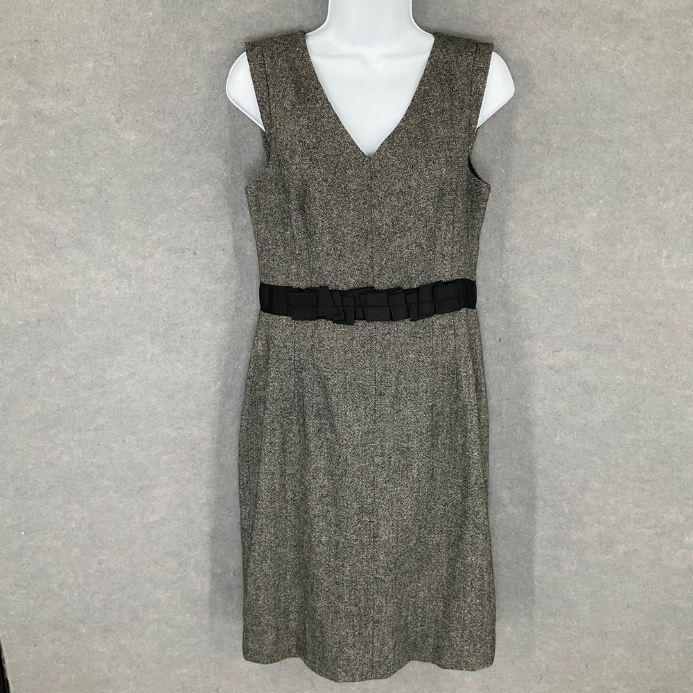 Banana Republic Dress Women Sz 6 Career Wool Blend Sleeveless Tweed Black